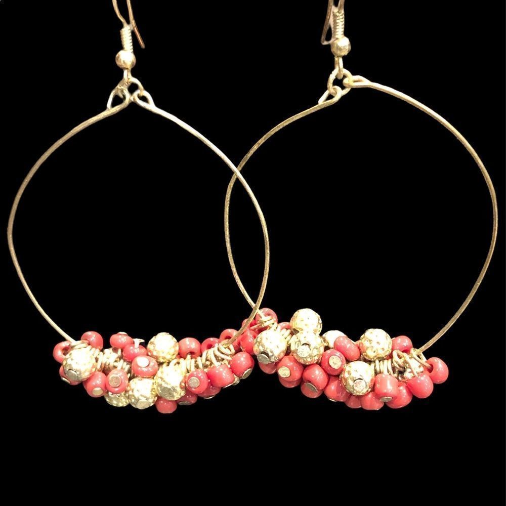 Coral Beads Gold Tone Beads Gold Tone Hoops